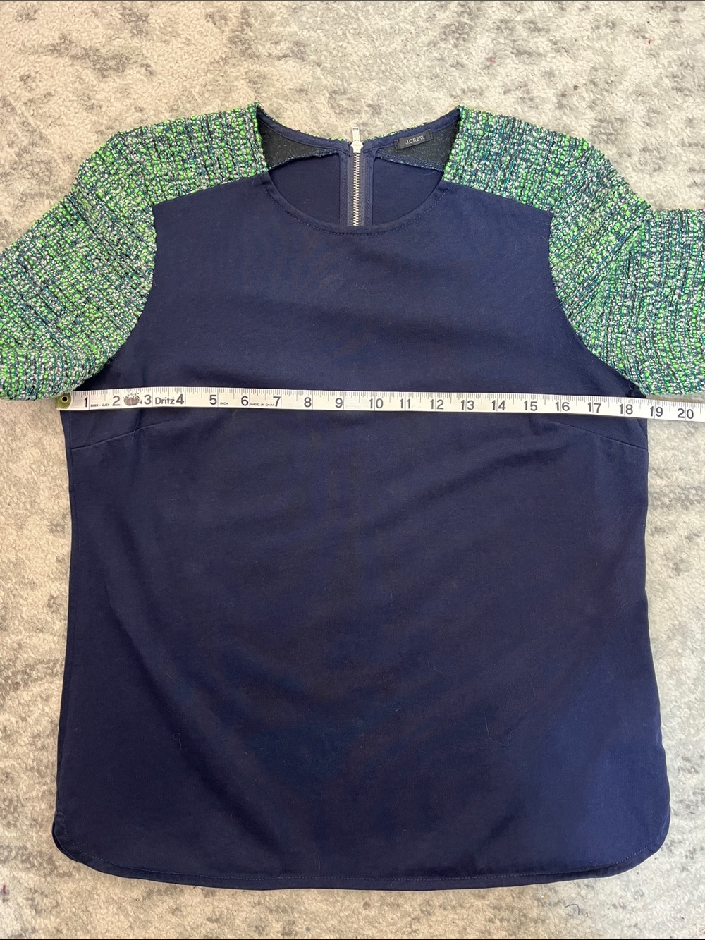 J.CREW TOP WITH TWEED SHOULDERS WOOL SILK BLEND MAVY GREEN SILVER SZ MED - Picture 12 of 14